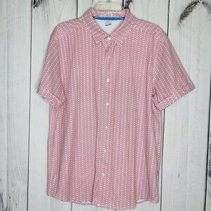 REV 3 Men’s Short Sleeve Performance Button Down Shirt Red Striped Size L